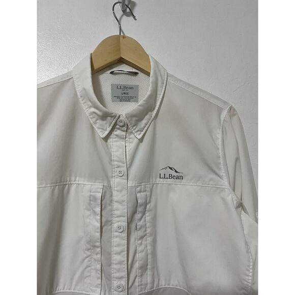 LL Bean Womens Tropicwear Button Down Long Sleeve Shirt Size L White UPF 50+ - Picture 3 of 10